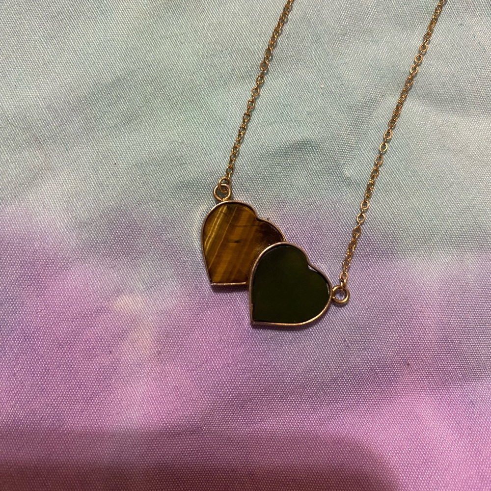 Gold tigers eye Heart Pendant Necklace